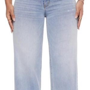 Mid-Low Rise Baggy Jeans Wide Leg for Women Distressed Pants Stretchy Bottom Lady Basic Comfortable Denim