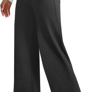 Womens Wide Leg Yoga Pants with 4 Pockets High Waist Stretchy Loose Dress Work Casual Sweatpants