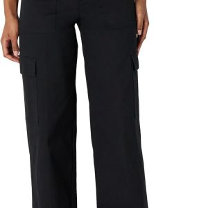 Womens High-Rise Relaxed-Fit Full-Length Wide Leg Cargo Khaki Pant