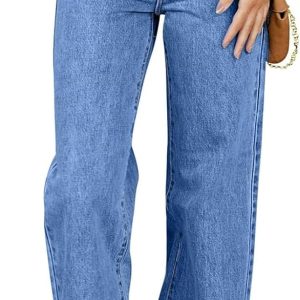 Women's Jeans High Waisted Straight Leg Stretchy Jeans Trendy Loose Wide Leg  Denim Pants with Pockets